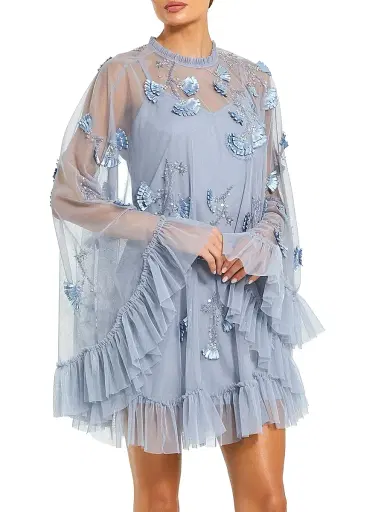 Mac Duggal Women's Mac Embellished Mesh A-Line Minidress - Powder Blue | Thumbnail 1 Mac Duggal Women's Mac Embellished Mesh A-Line Minidress - Powder Blue | Thumbnail 1