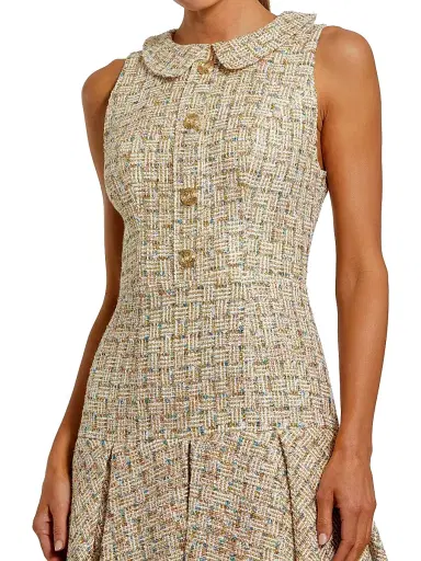 Mac Duggal Women's Bouclé Pleated A-Line Minidress - Gold Multi - Size 0 | Thumbnail 3 Mac Duggal Women's Bouclé Pleated A-Line Minidress - Gold Multi - Size 0 | Thumbnail 3