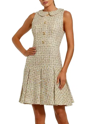 Mac Duggal Women's Bouclé Pleated A-Line Minidress - Gold Multi - Size 0 | Thumbnail 1 Mac Duggal Women's Bouclé Pleated A-Line Minidress - Gold Multi - Size 0 | Thumbnail 1
