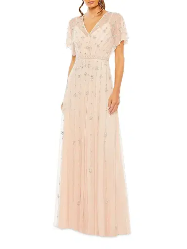 Mac Duggal Women's Crystal-Embellished Flutter-Sleeve A-Line Gown - Rose - Size 20 | Thumbnail 1 Mac Duggal Women's Crystal-Embellished Flutter-Sleeve A-Line Gown - Rose - Size 20 | Thumbnail 1
