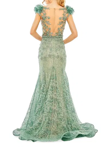 Mac Duggal Women's Beaded Lace Gown - Sage - Size 18 | Thumbnail 3 Mac Duggal Women's Beaded Lace Gown - Sage - Size 18 | Thumbnail 3