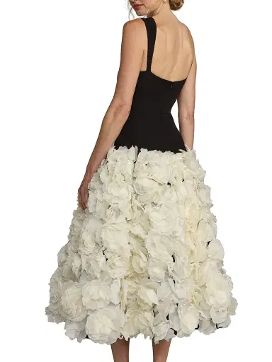 Mac Duggal Women's 3D Floral Drop-Waist Midi-Dress - Black Cream - Size 12 | Thumbnail 2 Mac Duggal Women's 3D Floral Drop-Waist Midi-Dress - Black Cream - Size 12 | Thumbnail 2