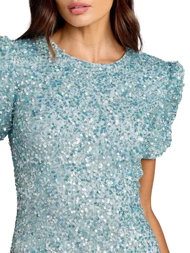 Mac Duggal Women's Beaded Short-Sleeve Gown - Powder Blue | Thumbnail 3 Mac Duggal Women's Beaded Short-Sleeve Gown - Powder Blue | Thumbnail 3