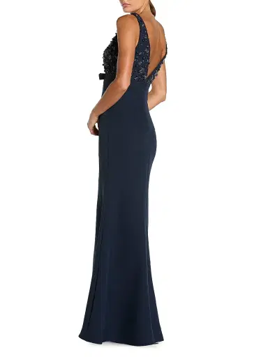 Mac Duggal Women's Crêpe Floral Beaded Bow A-Line Gown | Thumbnail 2 Mac Duggal Women's Crêpe Floral Beaded Bow A-Line Gown | Thumbnail 2