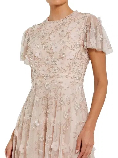 Mac Duggal Women's Sequined Floral Tulle Midi-Dress - Blush - Size 20 | Thumbnail 3 Mac Duggal Women's Sequined Floral Tulle Midi-Dress - Blush - Size 20 | Thumbnail 3