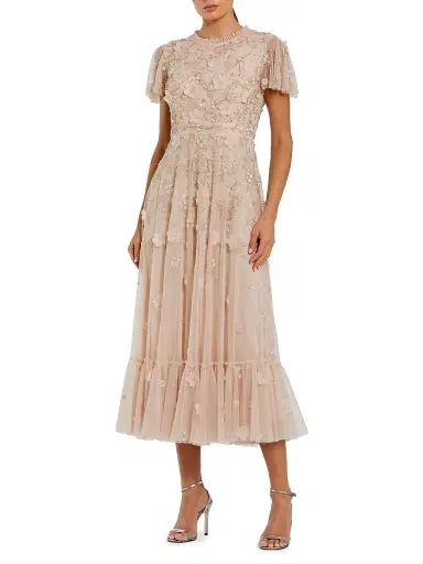 Mac Duggal Women's Sequined Floral Tulle Midi-Dress - Blush - Size 20 | Thumbnail 1 Mac Duggal Women's Sequined Floral Tulle Midi-Dress - Blush - Size 20 | Thumbnail 1
