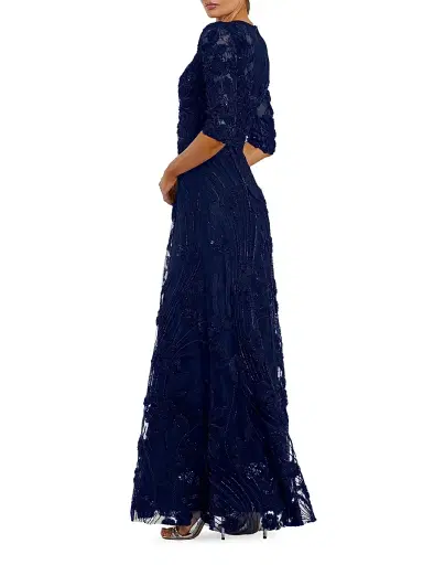 Mac Duggal Women's Embellished Appliquéd Lace Gown - Navy - Size 24 | Thumbnail 2 Mac Duggal Women's Embellished Appliquéd Lace Gown - Navy - Size 24 | Thumbnail 2