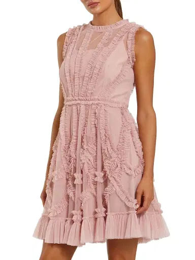 Mac Duggal Women's Mesh Dotted Micro Ruffled Minidress - Rose - Size 12 | Thumbnail 1 Mac Duggal Women's Mesh Dotted Micro Ruffled Minidress - Rose - Size 12 | Thumbnail 1