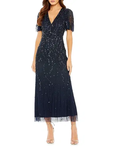 Mac Duggal Women's Beaded Sheath Short-Sleeve Midi-Dress - Midnight - Size 24 | Thumbnail 1 Mac Duggal Women's Beaded Sheath Short-Sleeve Midi-Dress - Midnight - Size 24 | Thumbnail 1