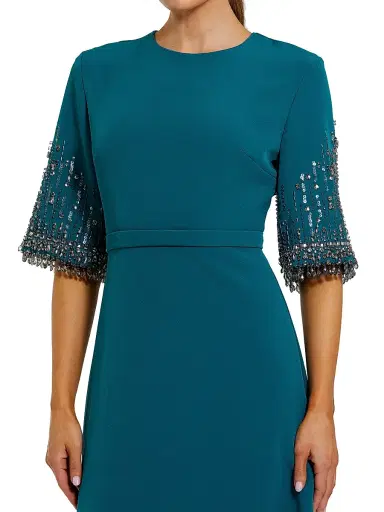 Mac Duggal Women's Crêpe Beaded-Sleeve A-Line Gown - Ocean - Size 20 | Thumbnail 3 Mac Duggal Women's Crêpe Beaded-Sleeve A-Line Gown - Ocean - Size 20 | Thumbnail 3