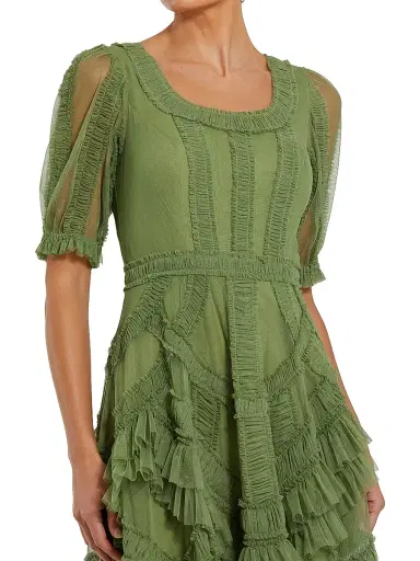 Mac Duggal Women's Mesh Ruffled Scoopneck Midi-Dress - Moss Green - Size 22 | Thumbnail 3 Mac Duggal Women's Mesh Ruffled Scoopneck Midi-Dress - Moss Green - Size 22 | Thumbnail 3