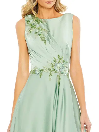 Mac Duggal Women's Floral Appliqué Crêpe A-Line Gown - Sage - Size 18 | Thumbnail 3 Mac Duggal Women's Floral Appliqué Crêpe A-Line Gown - Sage - Size 18 | Thumbnail 3
