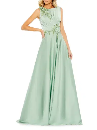 Mac Duggal Women's Floral Appliqué Crêpe A-Line Gown - Sage - Size 18 | Thumbnail 1 Mac Duggal Women's Floral Appliqué Crêpe A-Line Gown - Sage - Size 18 | Thumbnail 1