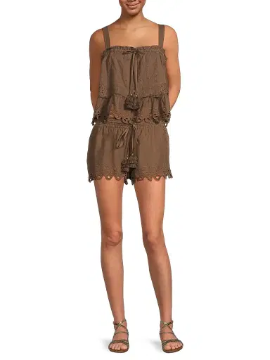 Ramy Brook Women's Amina Embroidered Cotton Top - Beach Brown | Thumbnail 2 Ramy Brook Women's Amina Embroidered Cotton Top - Beach Brown | Thumbnail 2