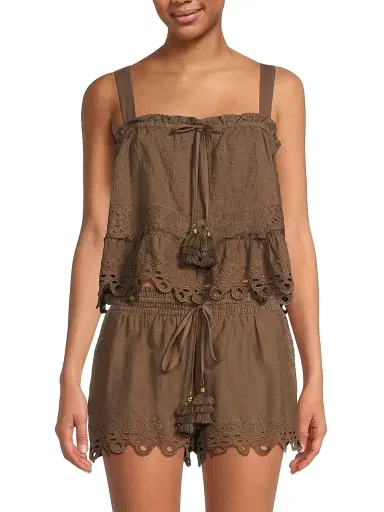 Ramy Brook Women's Amina Embroidered Cotton Top - Beach Brown | Thumbnail 3 Ramy Brook Women's Amina Embroidered Cotton Top - Beach Brown | Thumbnail 3