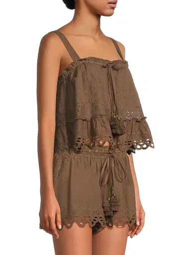 Ramy Brook Women's Amina Embroidered Cotton Top - Beach Brown | Thumbnail 4 Ramy Brook Women's Amina Embroidered Cotton Top - Beach Brown | Thumbnail 4
