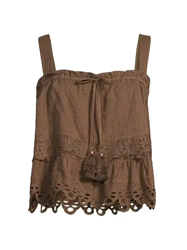 Ramy Brook Women's Amina Embroidered Cotton Top - Beach Brown | Thumbnail 1 Ramy Brook Women's Amina Embroidered Cotton Top - Beach Brown | Thumbnail 1
