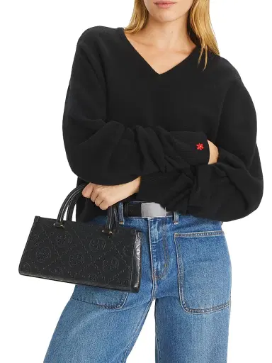 Tory Burch Women's Small T Monogram Embossed Leather Top Handle Bag - Black | Thumbnail 3 Tory Burch Women's Small T Monogram Embossed Leather Top Handle Bag - Black | Thumbnail 3