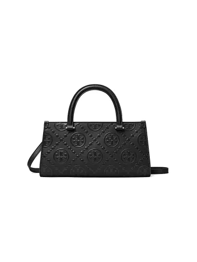 Tory Burch Women's Small T Monogram Embossed Leather Top Handle Bag - Black | Thumbnail 1 Tory Burch Women's Small T Monogram Embossed Leather Top Handle Bag - Black | Thumbnail 1