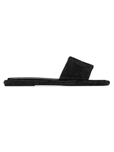 Tory Burch Women's Double-T Pavé Leather Slides - Perfect Black Sandals | Thumbnail 1 Tory Burch Women's Double-T Pavé Leather Slides - Perfect Black Sandals | Thumbnail 1