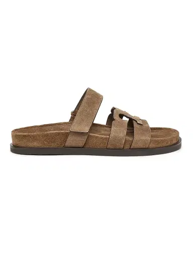Tory Burch Women's Ines Logo-Detailed Suede Slide Sandals - River Rock - Size 9.5 | Thumbnail 1 Tory Burch Women's Ines Logo-Detailed Suede Slide Sandals - River Rock - Size 9.5 | Thumbnail 1