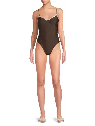 Ramy Brook Women's Addisyn Whipstitch One-Piece Swimsuit - Beach Brown Cream - Size XL | Thumbnail 2 Ramy Brook Women's Addisyn Whipstitch One-Piece Swimsuit - Beach Brown Cream - Size XL | Thumbnail 2