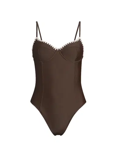 Ramy Brook Women's Addisyn Whipstitch One-Piece Swimsuit - Beach Brown Cream - Size XL | Thumbnail 1 Ramy Brook Women's Addisyn Whipstitch One-Piece Swimsuit - Beach Brown Cream - Size XL | Thumbnail 1
