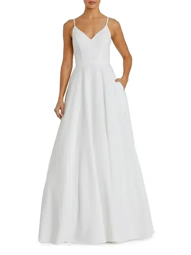 Mac Duggal Women's Petite leena 1 Classic A-Line V-Neck Ballgown - White - Size Petite 12 | Thumbnail 1 Mac Duggal Women's Petite leena 1 Classic A-Line V-Neck Ballgown - White - Size Petite 12 | Thumbnail 1