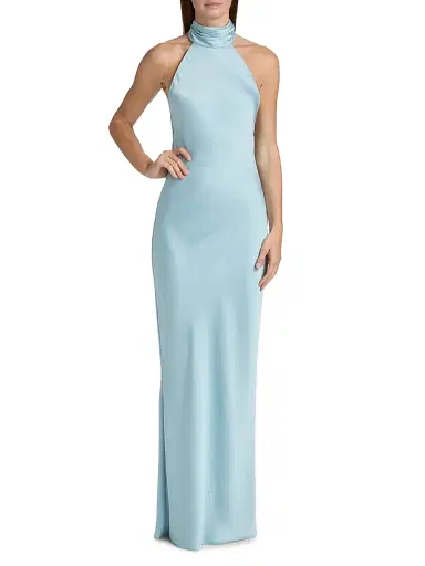 Ramy Brook Women's Tatiana High-Neck Satin Gown - Moonstone Blue | Thumbnail 2 Ramy Brook Women's Tatiana High-Neck Satin Gown - Moonstone Blue | Thumbnail 2