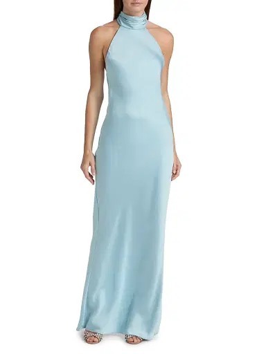 Ramy Brook Women's Tatiana High-Neck Satin Gown - Moonstone Blue | Thumbnail 3 Ramy Brook Women's Tatiana High-Neck Satin Gown - Moonstone Blue | Thumbnail 3
