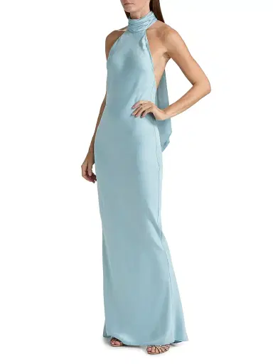 Ramy Brook Women's Tatiana High-Neck Satin Gown - Moonstone Blue | Thumbnail 4 Ramy Brook Women's Tatiana High-Neck Satin Gown - Moonstone Blue | Thumbnail 4