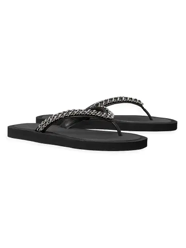 Tory Burch Women's Kira Chain Leather Flip-Flops - Perfect Black - Size 5 | Thumbnail 2 Tory Burch Women's Kira Chain Leather Flip-Flops - Perfect Black - Size 5 | Thumbnail 2