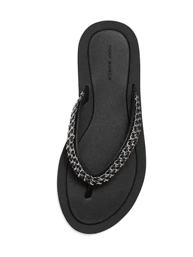Tory Burch Women's Kira Chain Leather Flip-Flops - Perfect Black - Size 5 | Thumbnail 3 Tory Burch Women's Kira Chain Leather Flip-Flops - Perfect Black - Size 5 | Thumbnail 3