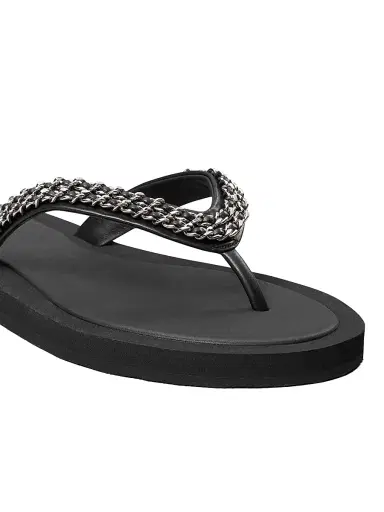 Tory Burch Women's Kira Chain Leather Flip-Flops - Perfect Black - Size 5 | Thumbnail 4 Tory Burch Women's Kira Chain Leather Flip-Flops - Perfect Black - Size 5 | Thumbnail 4