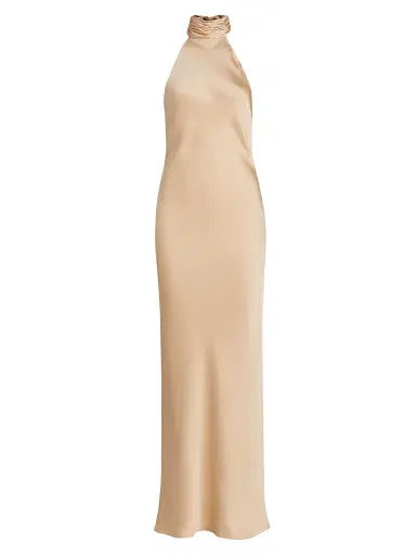 Ramy Brook Women's Tatiana High-Neck Satin Gown - Light Champange | Thumbnail 1 Ramy Brook Women's Tatiana High-Neck Satin Gown - Light Champange | Thumbnail 1
