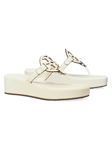 Tory Burch Women's Miller Leather Wedge Sandals - New | Thumbnail 2 Tory Burch Women's Miller Leather Wedge Sandals - New | Thumbnail 2