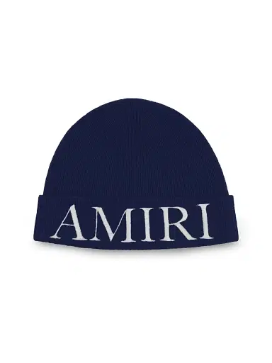 AMIRI Men's Logo Wool Beanie - Mid Blue | Thumbnail 1 AMIRI Men's Logo Wool Beanie - Mid Blue | Thumbnail 1
