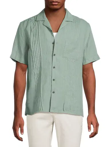 Onia Men's Linen Pintuck Camp Shirt - Soft Olive | Thumbnail 3 Onia Men's Linen Pintuck Camp Shirt - Soft Olive | Thumbnail 3