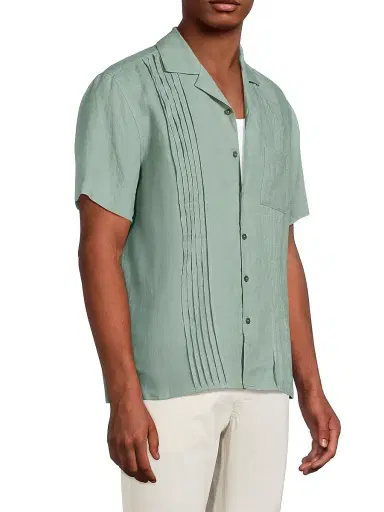 Onia Men's Linen Pintuck Camp Shirt - Soft Olive | Thumbnail 4 Onia Men's Linen Pintuck Camp Shirt - Soft Olive | Thumbnail 4