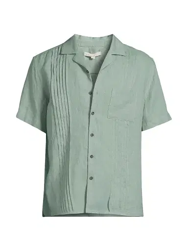 Onia Men's Linen Pintuck Camp Shirt - Soft Olive | Thumbnail 1 Onia Men's Linen Pintuck Camp Shirt - Soft Olive | Thumbnail 1
