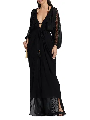 Ramy Brook Women's Bernice Lace-Trim V-Neck Maxi Dress - Black | Thumbnail 2 Ramy Brook Women's Bernice Lace-Trim V-Neck Maxi Dress - Black | Thumbnail 2