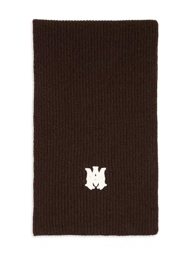 AMIRI Men's Logo Virgin Wool Scarf - Dark Brown | Thumbnail 1 AMIRI Men's Logo Virgin Wool Scarf - Dark Brown | Thumbnail 1