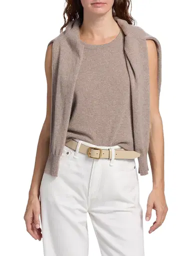 Saks Fifth Avenue Women's Rib-Knit Cashmere Sleeveless Sweater - Pebble Heather | Thumbnail 3 Saks Fifth Avenue Women's Rib-Knit Cashmere Sleeveless Sweater - Pebble Heather | Thumbnail 3