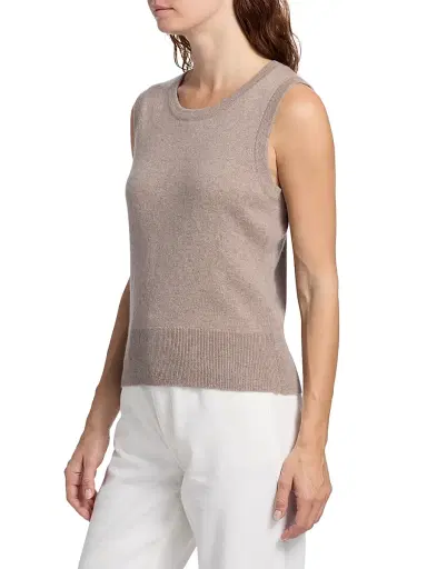 Saks Fifth Avenue Women's Rib-Knit Cashmere Sleeveless Sweater - Pebble Heather | Thumbnail 4 Saks Fifth Avenue Women's Rib-Knit Cashmere Sleeveless Sweater - Pebble Heather | Thumbnail 4