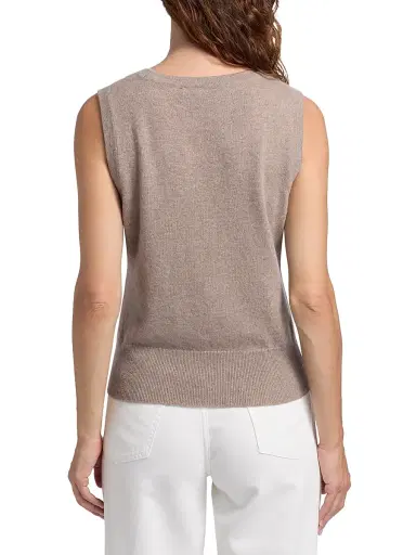 Saks Fifth Avenue Women's Rib-Knit Cashmere Sleeveless Sweater - Pebble Heather | Thumbnail 5 Saks Fifth Avenue Women's Rib-Knit Cashmere Sleeveless Sweater - Pebble Heather | Thumbnail 5
