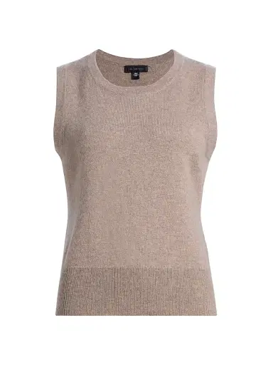 Saks Fifth Avenue Women's Rib-Knit Cashmere Sleeveless Sweater - Pebble Heather | Thumbnail 1 Saks Fifth Avenue Women's Rib-Knit Cashmere Sleeveless Sweater - Pebble Heather | Thumbnail 1