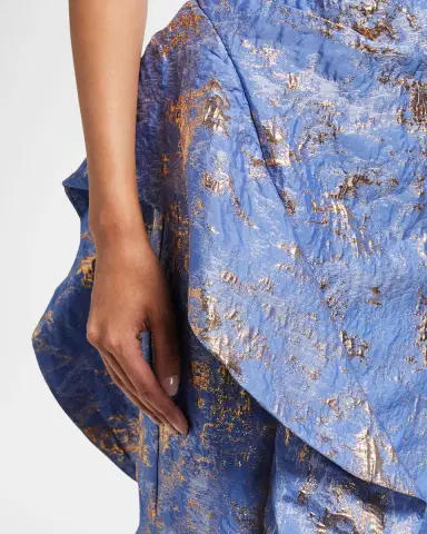 Rickie Freeman for Teri Jon Metallic Jacquard One-Shoulder Side-Ruffle Gown | Thumbnail 3 Rickie Freeman for Teri Jon Metallic Jacquard One-Shoulder Side-Ruffle Gown | Thumbnail 3