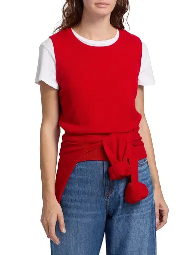 Saks Fifth Avenue Women's Rib-Knit Cashmere Sleeveless Sweater - True Red | Thumbnail 3 Saks Fifth Avenue Women's Rib-Knit Cashmere Sleeveless Sweater - True Red | Thumbnail 3
