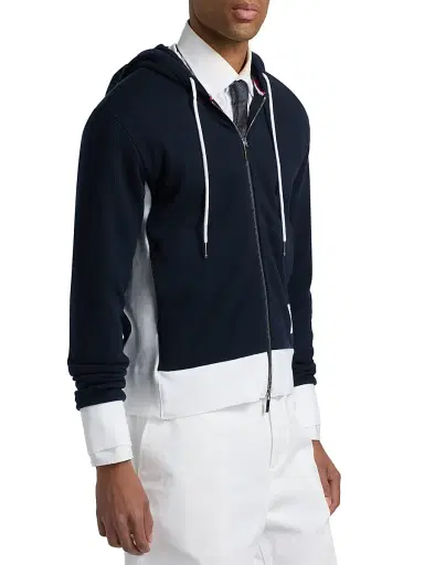 Thom Browne Men's Loopback Jersey Hoodie Jacket - Navy | Thumbnail 4 Thom Browne Men's Loopback Jersey Hoodie Jacket - Navy | Thumbnail 4