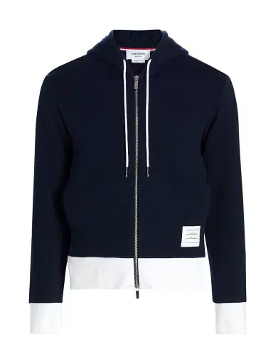 Thom Browne Men's Loopback Jersey Hoodie Jacket - Navy | Thumbnail 1 Thom Browne Men's Loopback Jersey Hoodie Jacket - Navy | Thumbnail 1